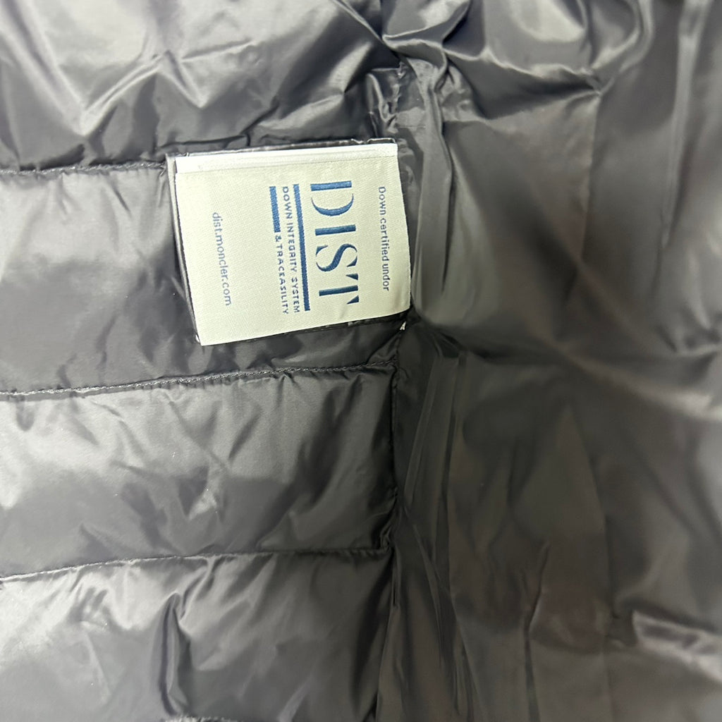 Moncler long puffer jacket interior label stitched inside padded lining