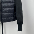 Moncler long puffer jacket sleeve, ribbed cuff, dark quilted fabric