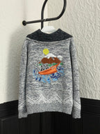 Louis Vuitton grey knit sweater with colorful front graphic and long sleeves