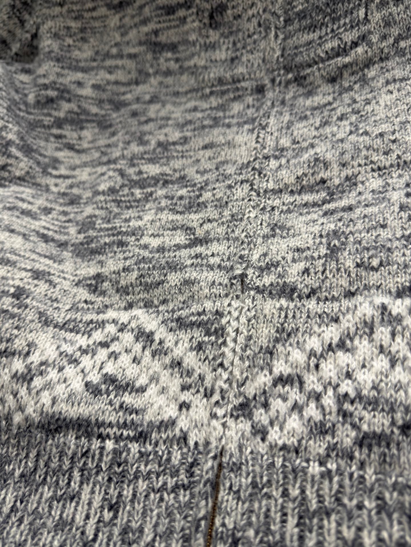 Louis Vuitton grey knit sweater fabric with ribbed trim and speckled texture