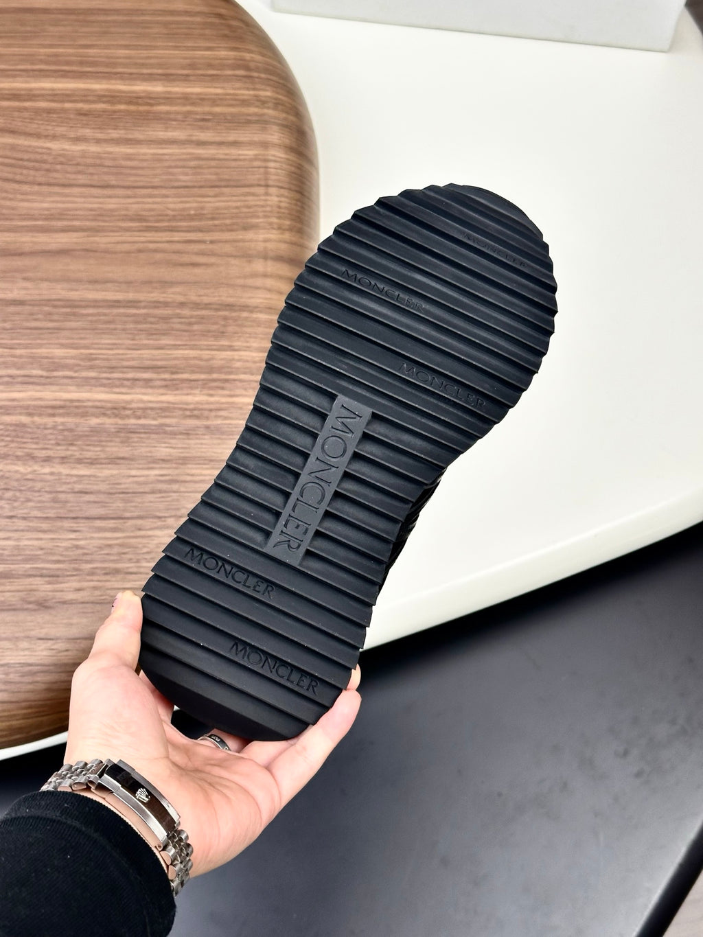 Moncler black sneaker outsole with ridged tread