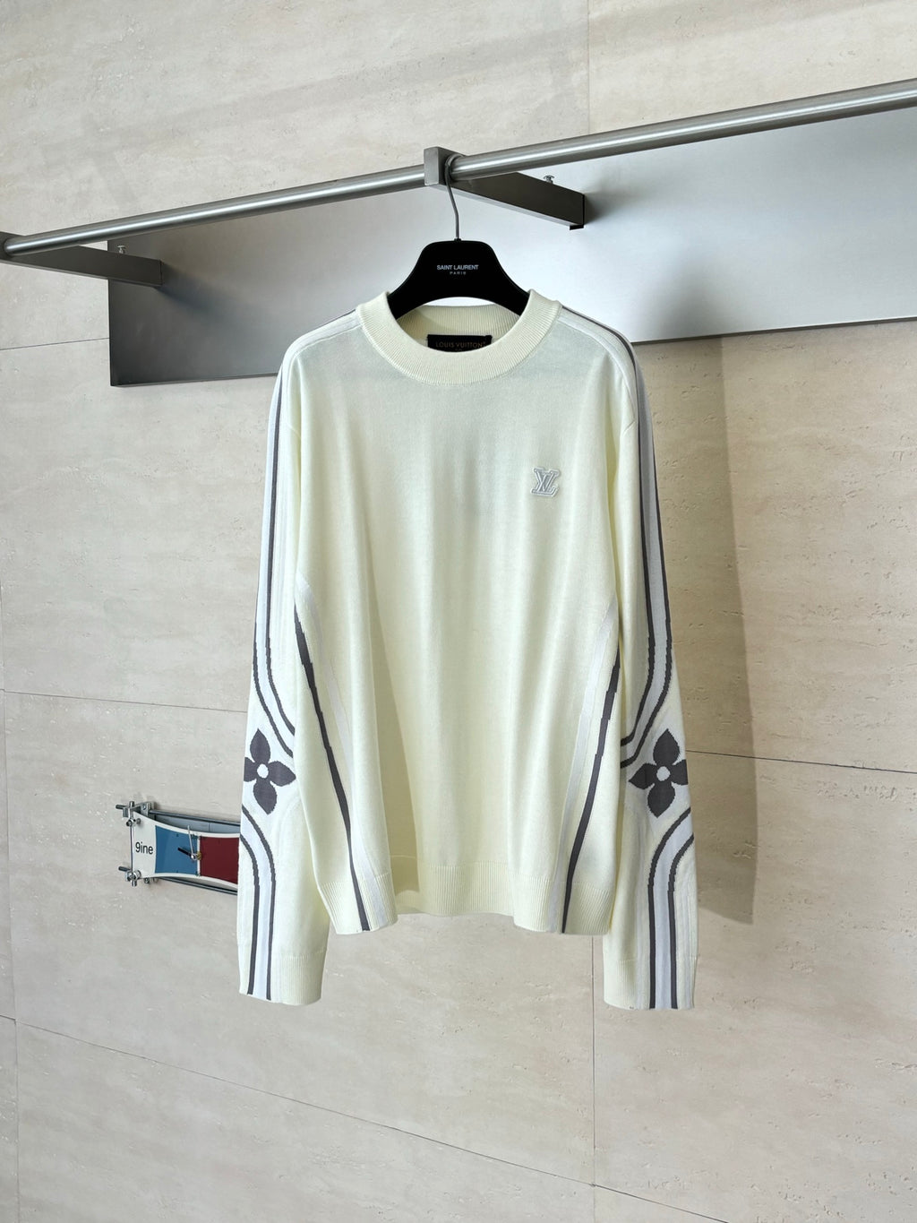 Louis Vuitton long-sleeve sweater, cream crewneck with ribbed cuffs and hem