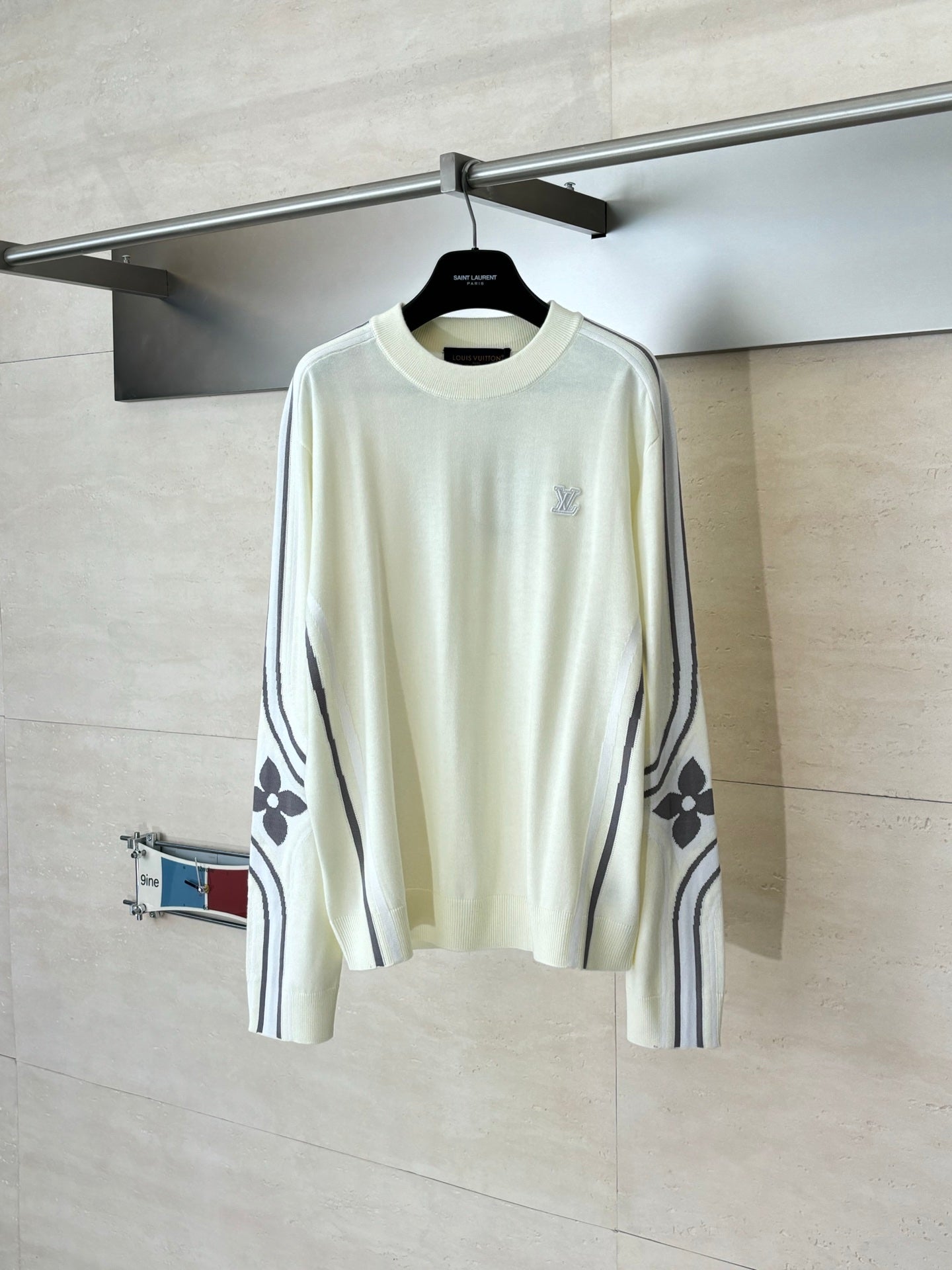 Louis Vuitton long-sleeve sweater, cream crewneck with ribbed cuffs and hem
