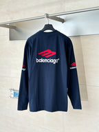 Navy long-sleeve T-shirt with Balenciaga logo and red graphic on back