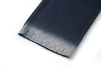 Navy pants with straight hem and subtle gradient wash at cuff