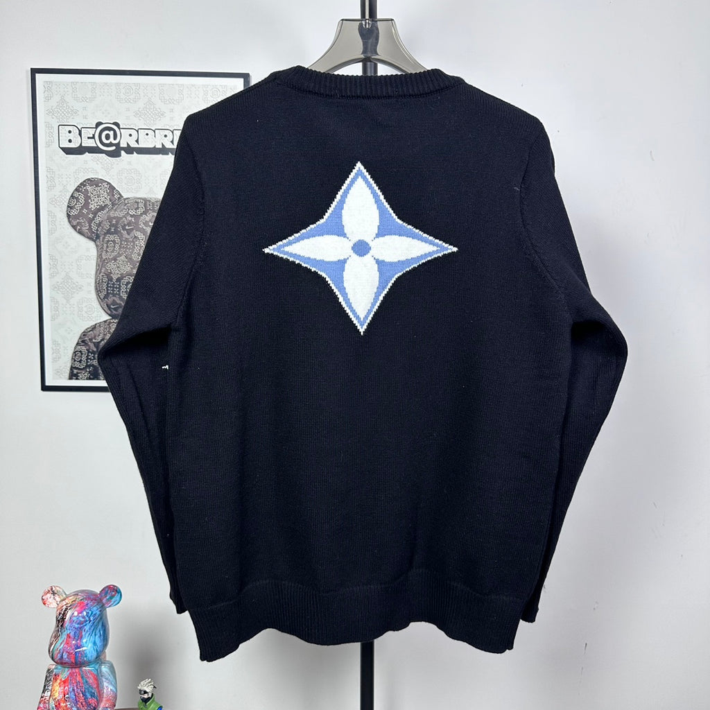 Louis Vuitton long-sleeve sweater with large blue LV star logo on back