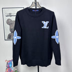Louis Vuitton long-sleeve sweater with blue LV star logo on chest and sleeves