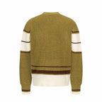 V-neck knit sweater with striped cuffs, solid back view