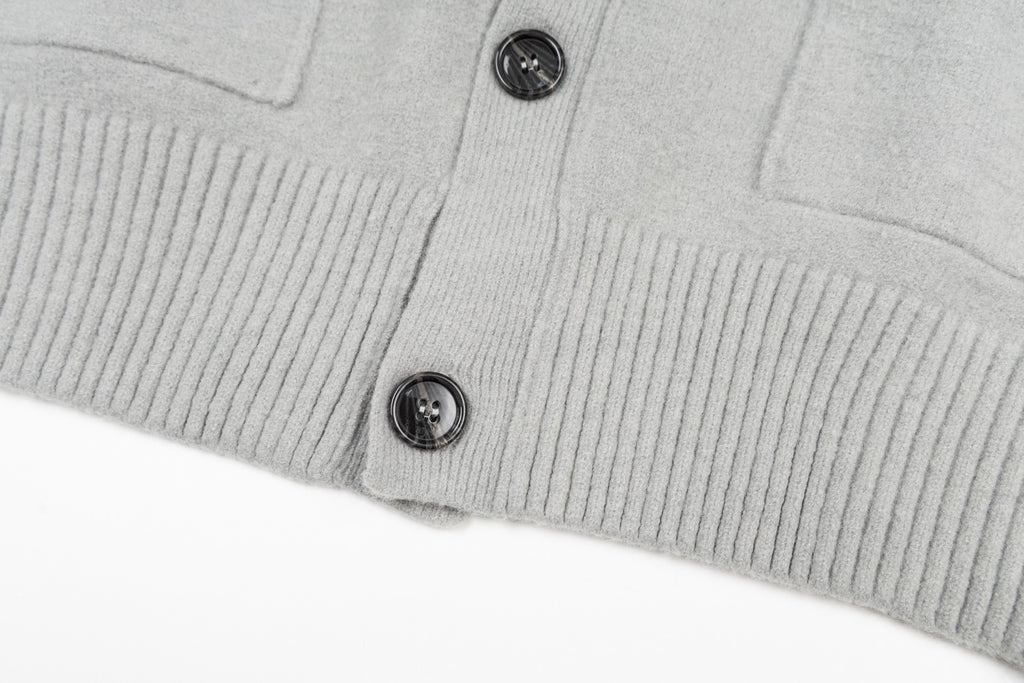 Amiri ribbed knit button-front top with dark buttons, gray
