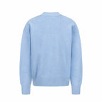 Amiri light blue knit cardigan back view with ribbed hem and cuffs