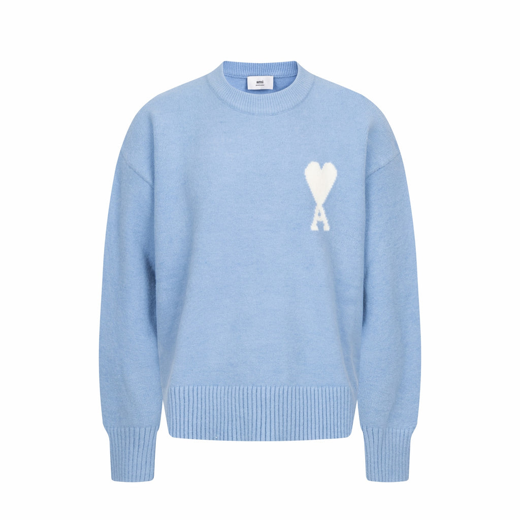 Amiri light blue crewneck sweater with heart-and-X logo