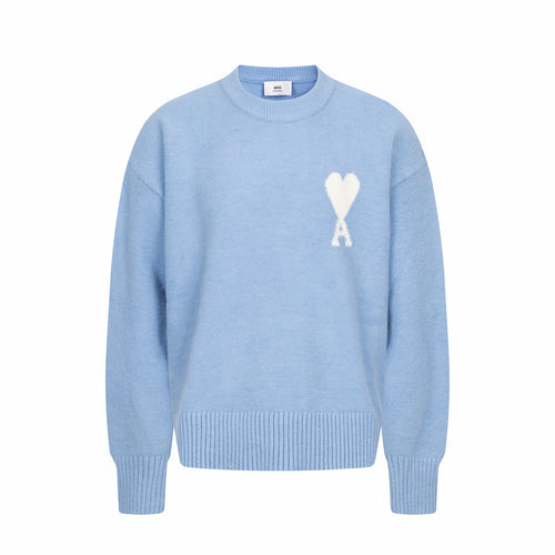Amiri light blue crewneck sweater with heart-and-X logo