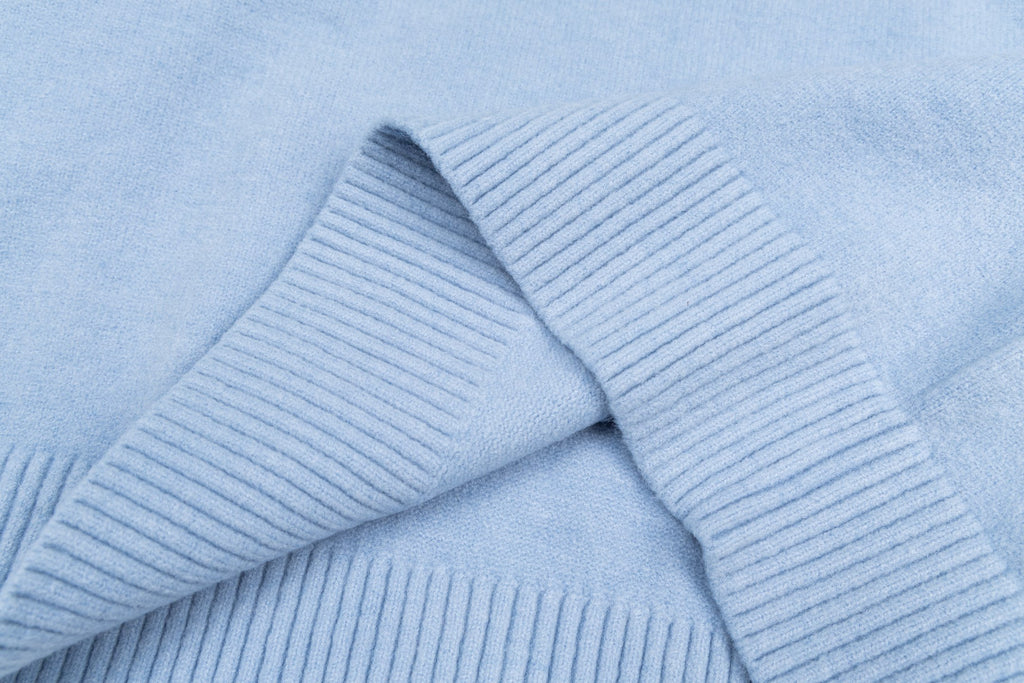 Amiri light blue sweater ribbed cuffs with knit texture