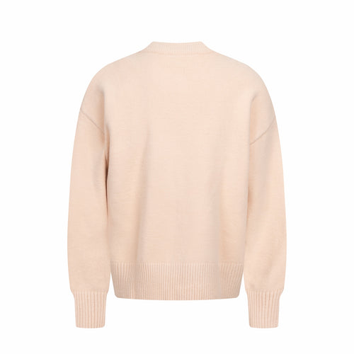 Amiri cardigan in light peach, crew neck, with ribbed cuffs and ribbed hem