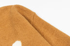 Camel brown sweater sleeve with ribbed cuff and white logo