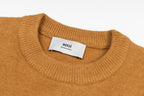 Camel brown crewneck sweater with ribbed collar and Amiri label