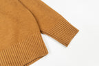 Camel brown crewneck sweater with ribbed cuffs and hem
