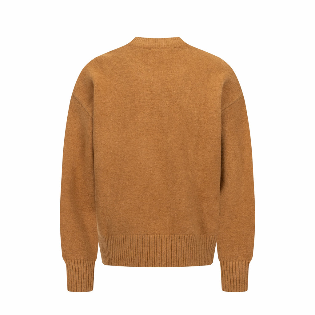 Crewneck sweater back view in camel brown