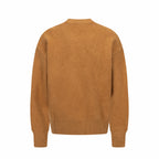 Crewneck sweater back view in camel brown