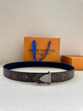 Louis Vuitton monogram belt in dark brown with silver-tone buckle, flat strap