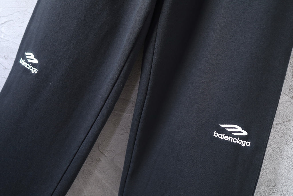 Balenciaga black pants with embroidered balenciaga logo on side