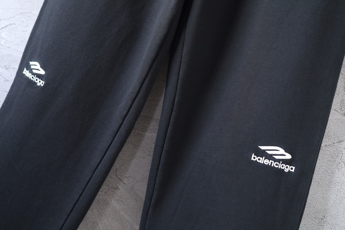 Balenciaga black pants with embroidered balenciaga logo on side