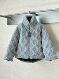 Light gray Louis Vuitton monogram hooded jacket with full-zip front