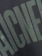 Dark navy hoodie with large LOGO lettering graphic print