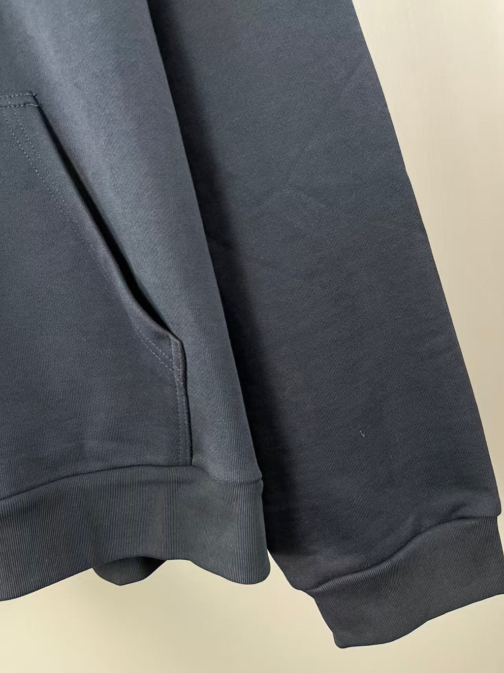 Balenciaga dark navy zip hoodie sleeve cuff and front pocket seam