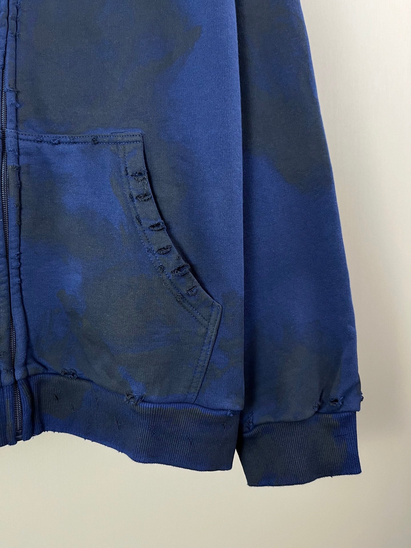 Balenciaga blue hoodie front pocket and seam detail