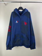 Balenciaga blue zip-up hoodie with hood, red horse and PARIS patch on chest