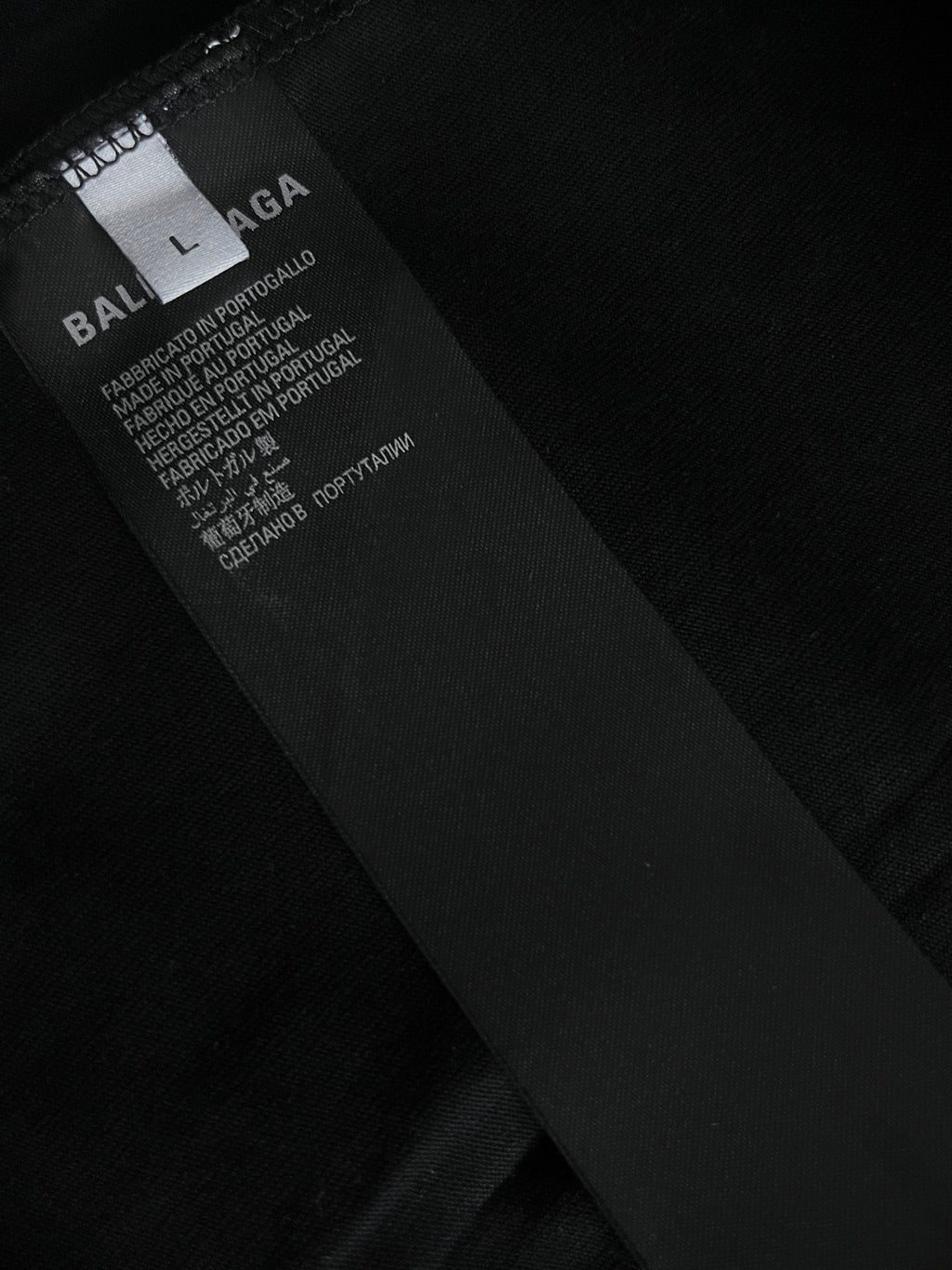 BALENCIAGA fabric care label reading Made in Portugal