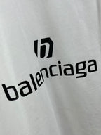 White jersey with Balenciaga logo print across center