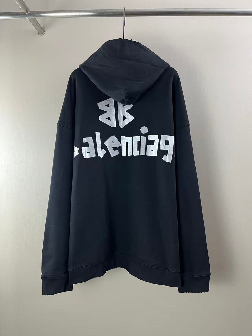 Balenciaga long hoodie, hooded back with large graphic logo print in white