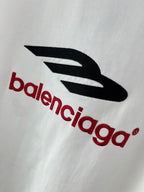White T-shirt with large black and red Balenciaga logo graphic