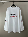 White long-sleeve T-shirt with Balenciaga logo print at chest