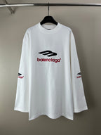 White long-sleeve T-shirt with Balenciaga logo print at chest