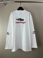 White long-sleeve T-shirt with Balenciaga logo print on back
