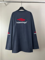 Navy long-sleeve crewneck T-shirt with Balenciaga logo on back