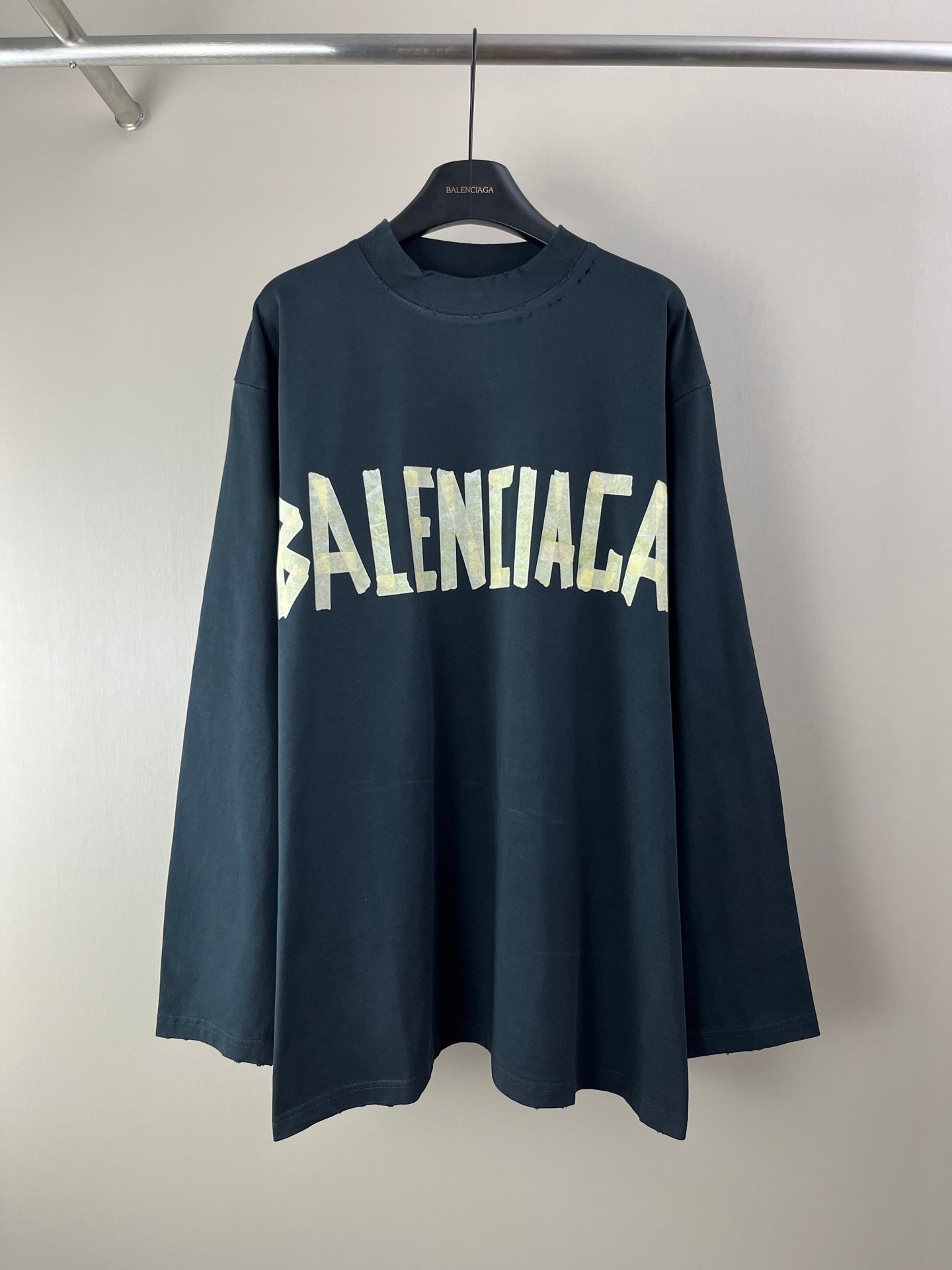 Balenciaga long-sleeve T-shirt with BALENCIAGA text graphic, dark fabric