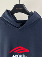 Navy long-sleeve hoodie hood with embroidered Balenciaga logo