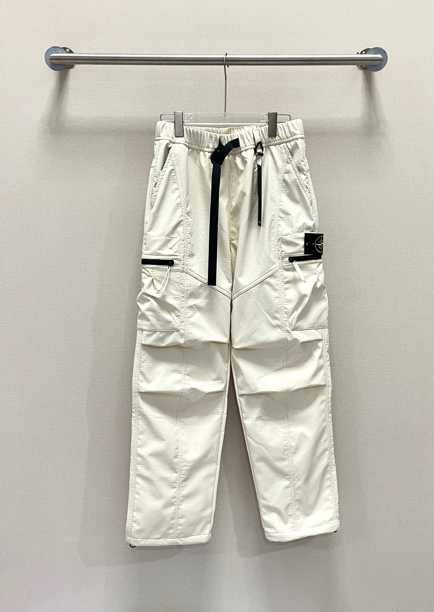 Stone Island off-white drawstring cargo pants with side pockets