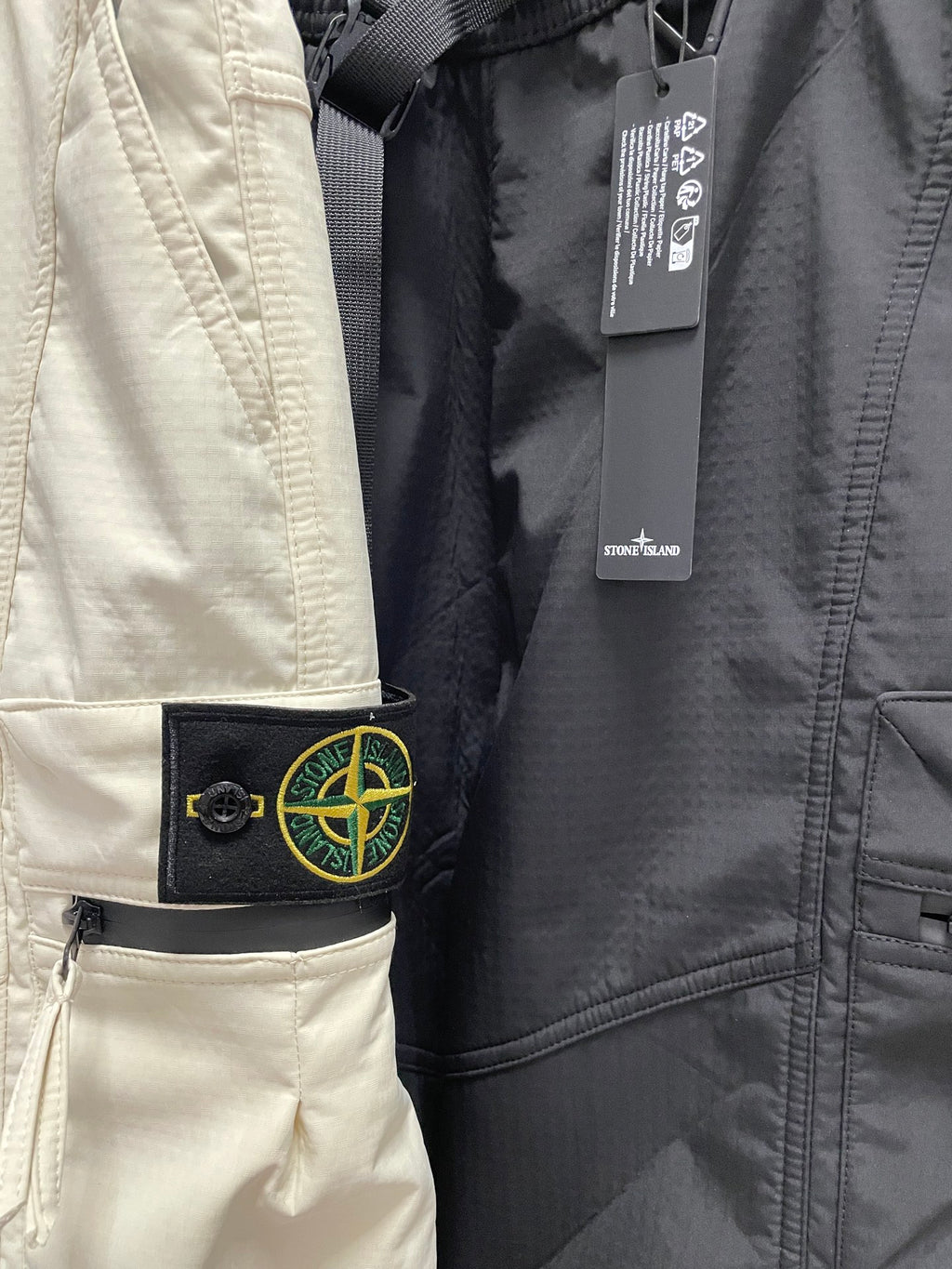 Stone Island off-white pants with logo patch and inner label