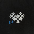 Long-sleeve sweater chest embroidery with white floral pattern and blue accent