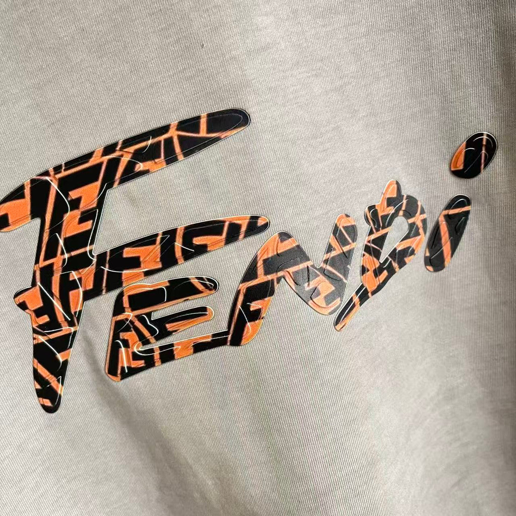 Multicolor Fendi logo graphic print on heather gray T-shirt fabric