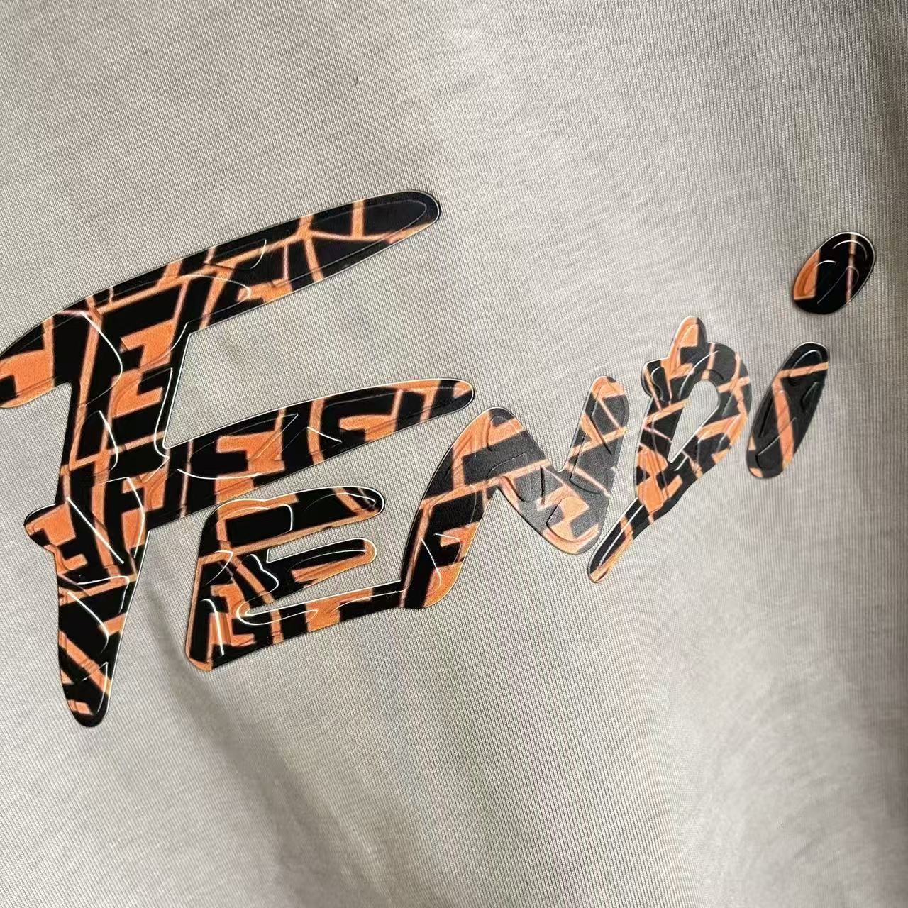 Multicolor Fendi logo graphic print on heather gray T-shirt fabric