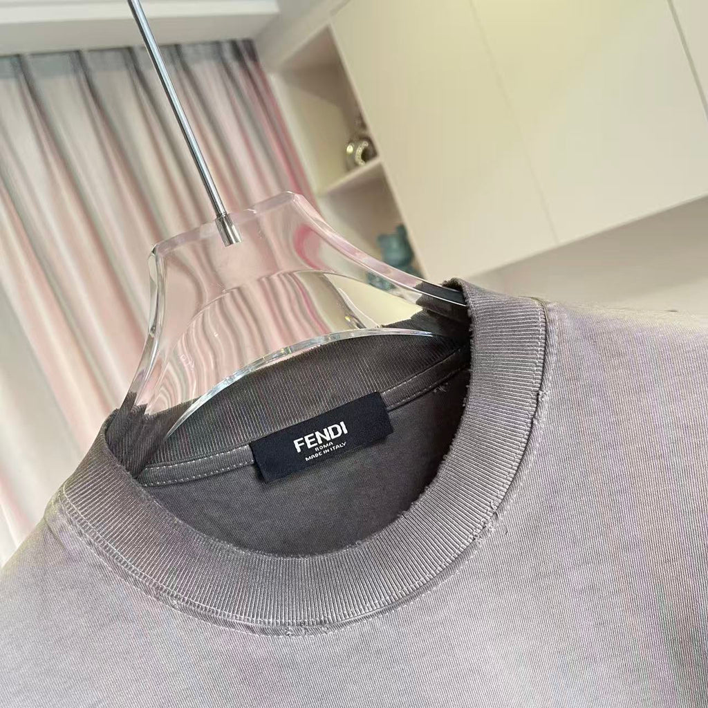 Fendi heather gray T-shirt neckline with black inner brand label