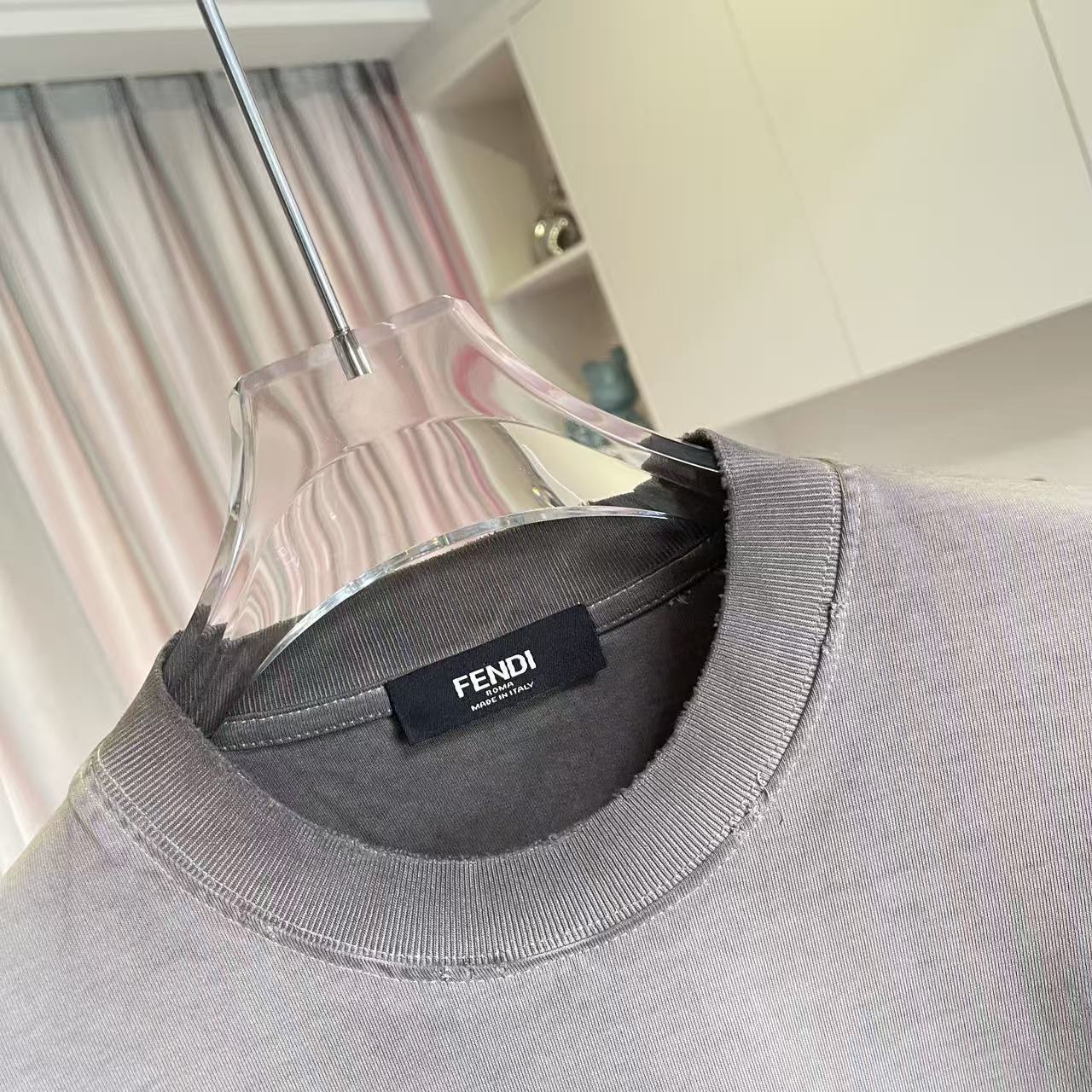Fendi heather gray T-shirt neckline with black inner brand label