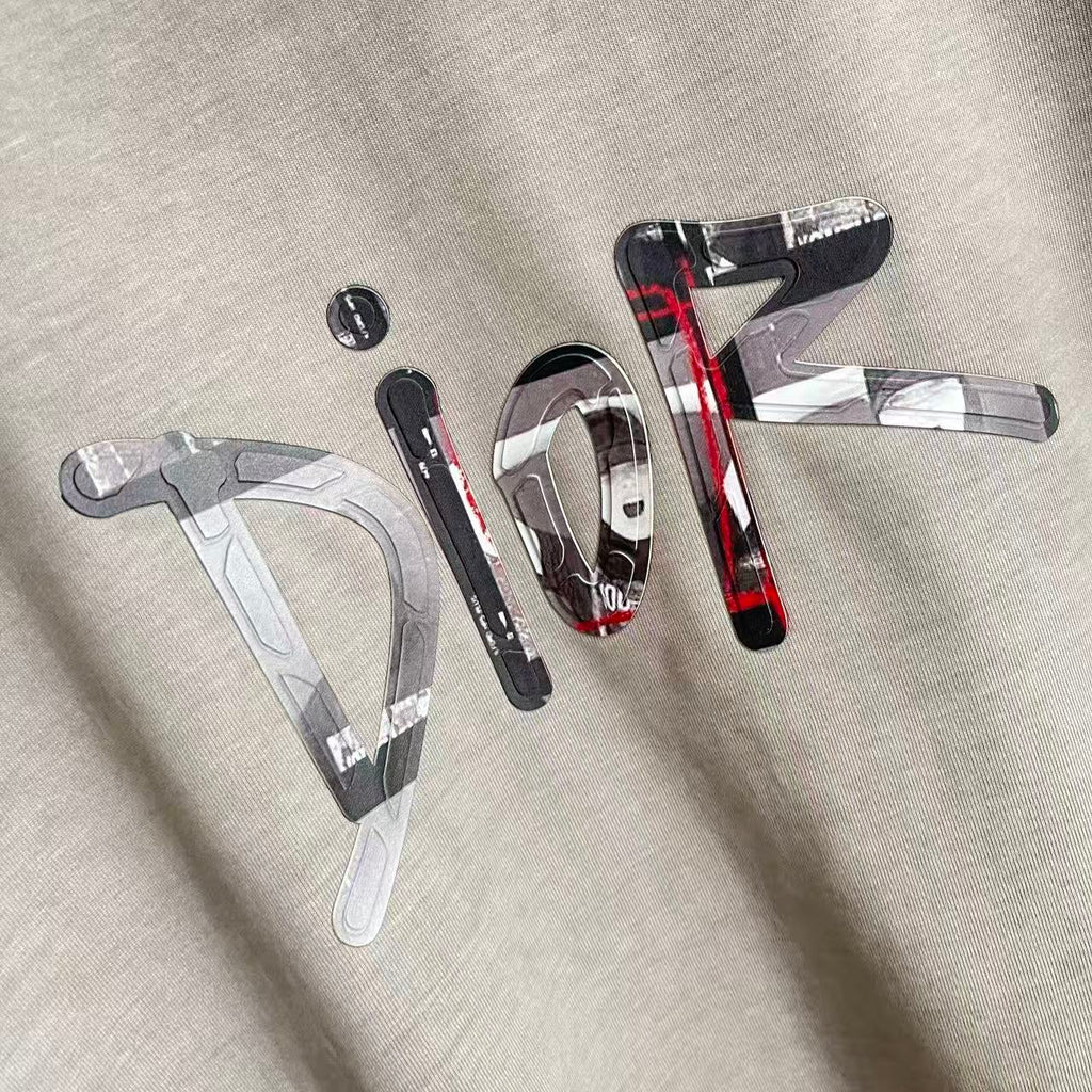 Dior heather gray T-shirt front featuring large multicolor graphic print