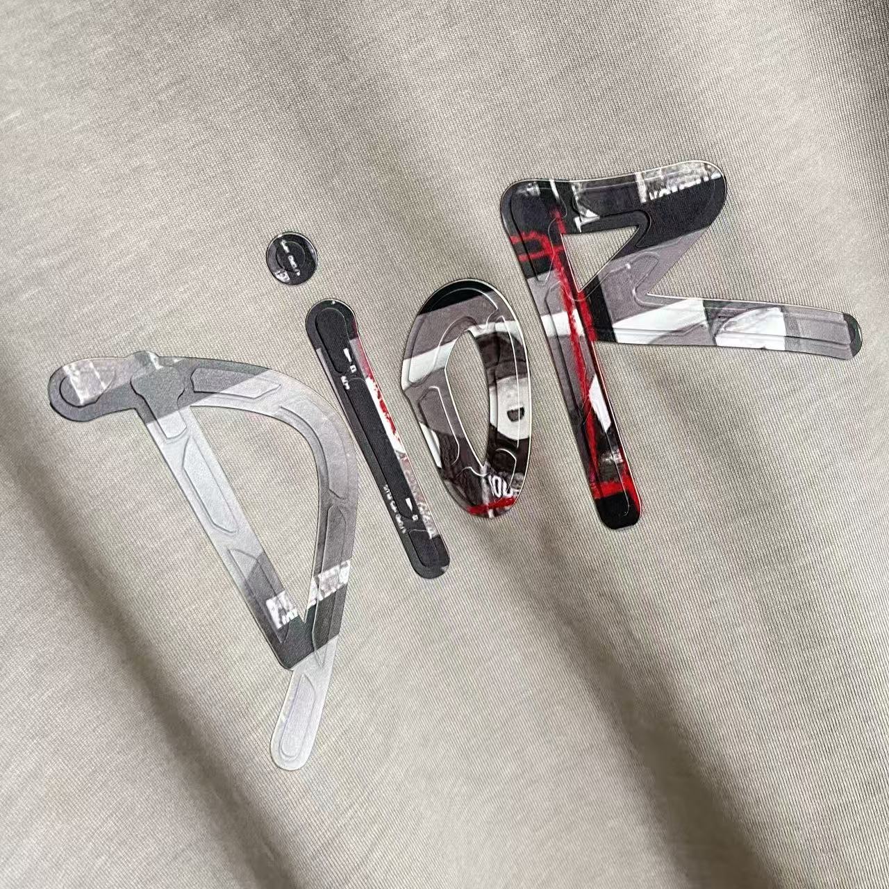 Dior heather gray T-shirt front featuring large multicolor graphic print
